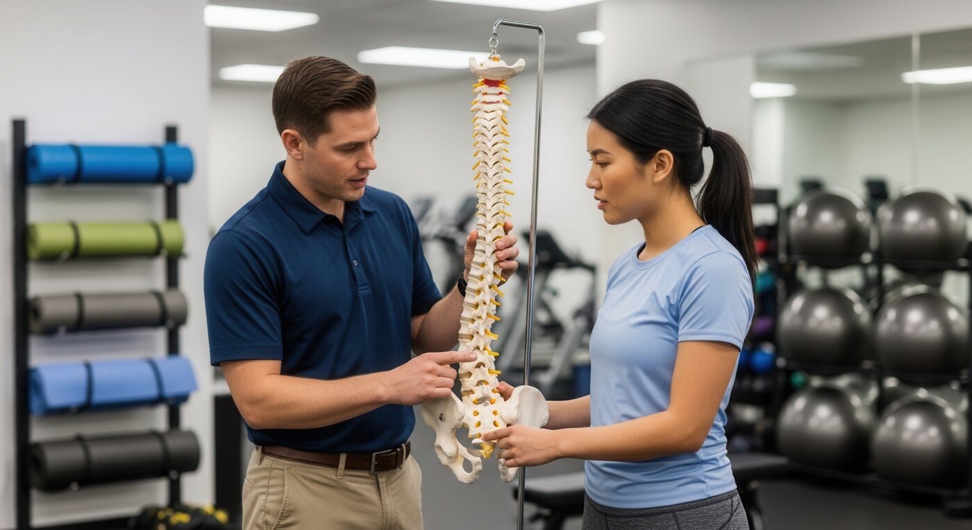 Therapist explaining spinal anatomy to a patient